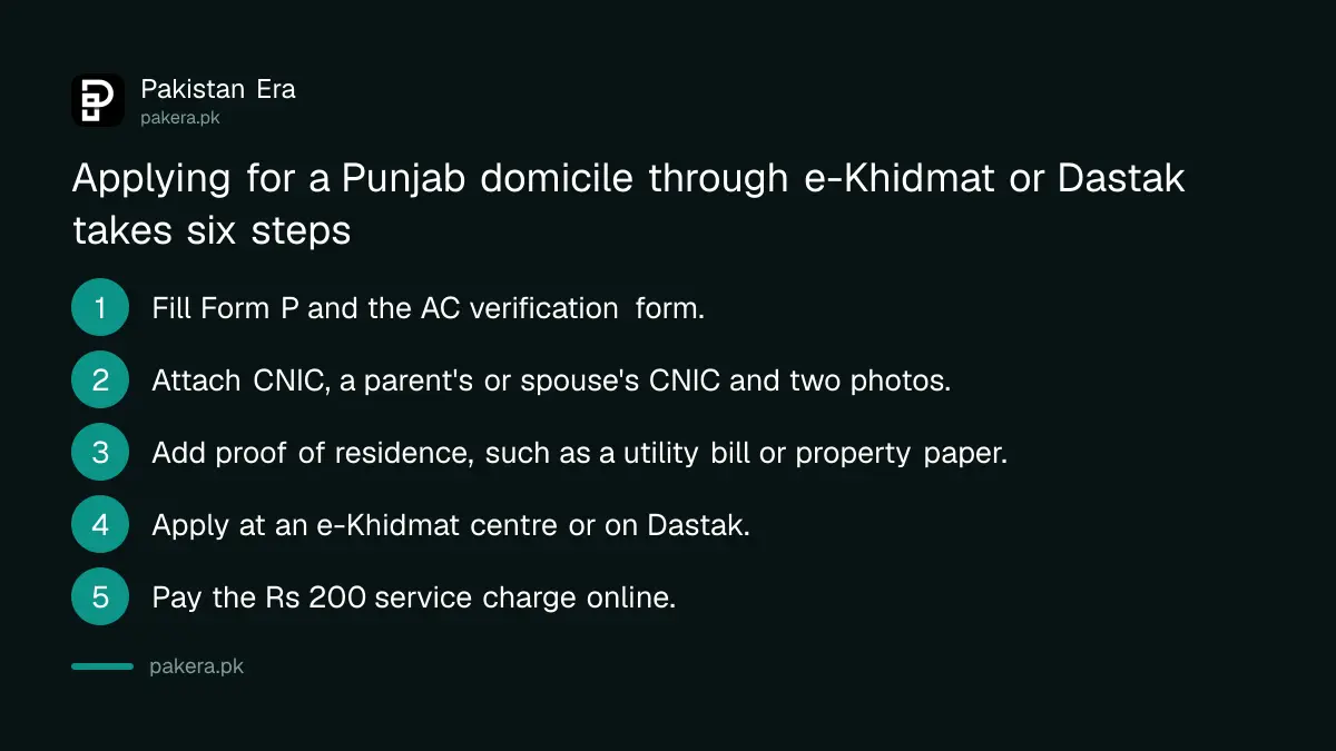 Steps to apply for a Punjab domicile certificate through e-Khidmat or Dastak