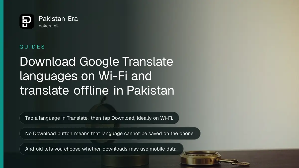 A brass compass on a dark wooden table, for a guide on offline Google Translate in Pakistan