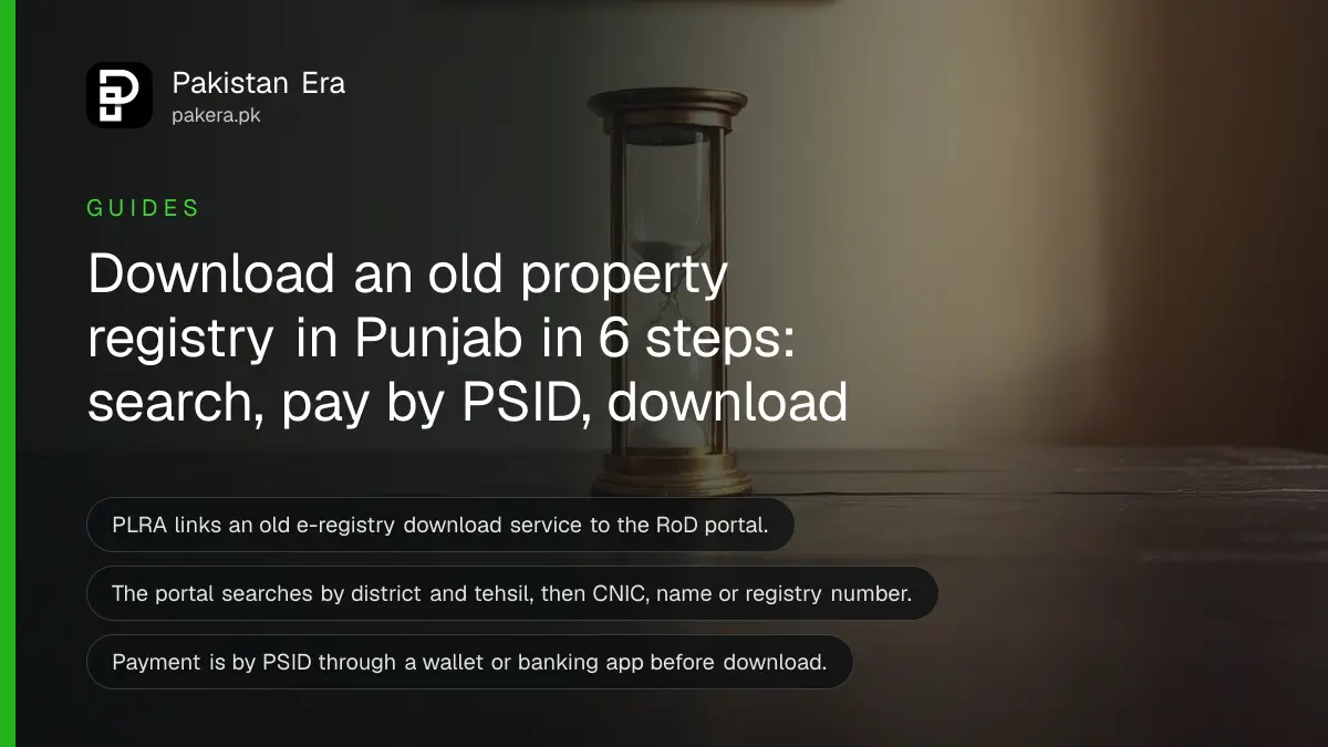 A brass hourglass on a dark wooden table, for an article on download old registry punjab