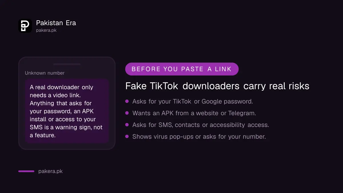 Warning signs of a fake TikTok downloader app or website in Pakistan