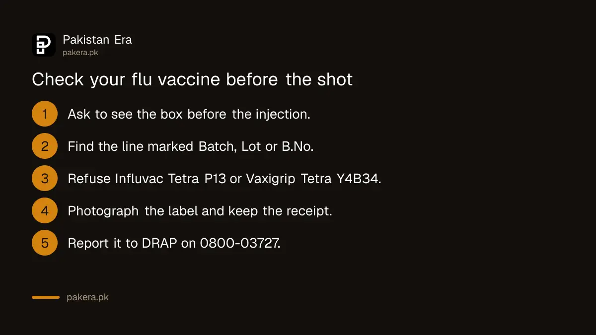 Steps to check a flu vaccine batch number in Pakistan before the injection