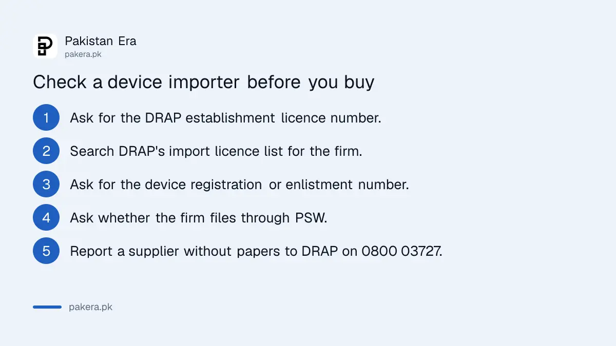 Five steps to check a medical device importer is licensed by DRAP before buying