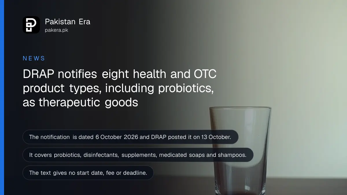A drinking glass on a dark wooden table, for a report on DRAP listing health products as therapeutic goods in Pakistan