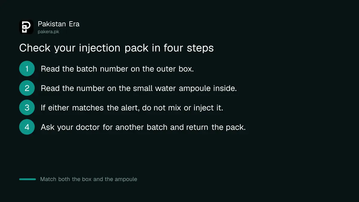 Steps to check an Exoran or Exit injection pack against DRAP recall batch W-174