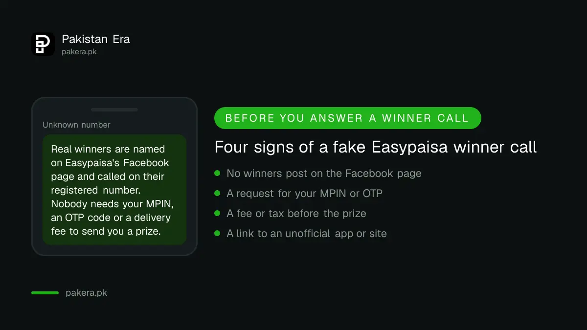 Warning signs of a fake Easypaisa lucky draw winner call