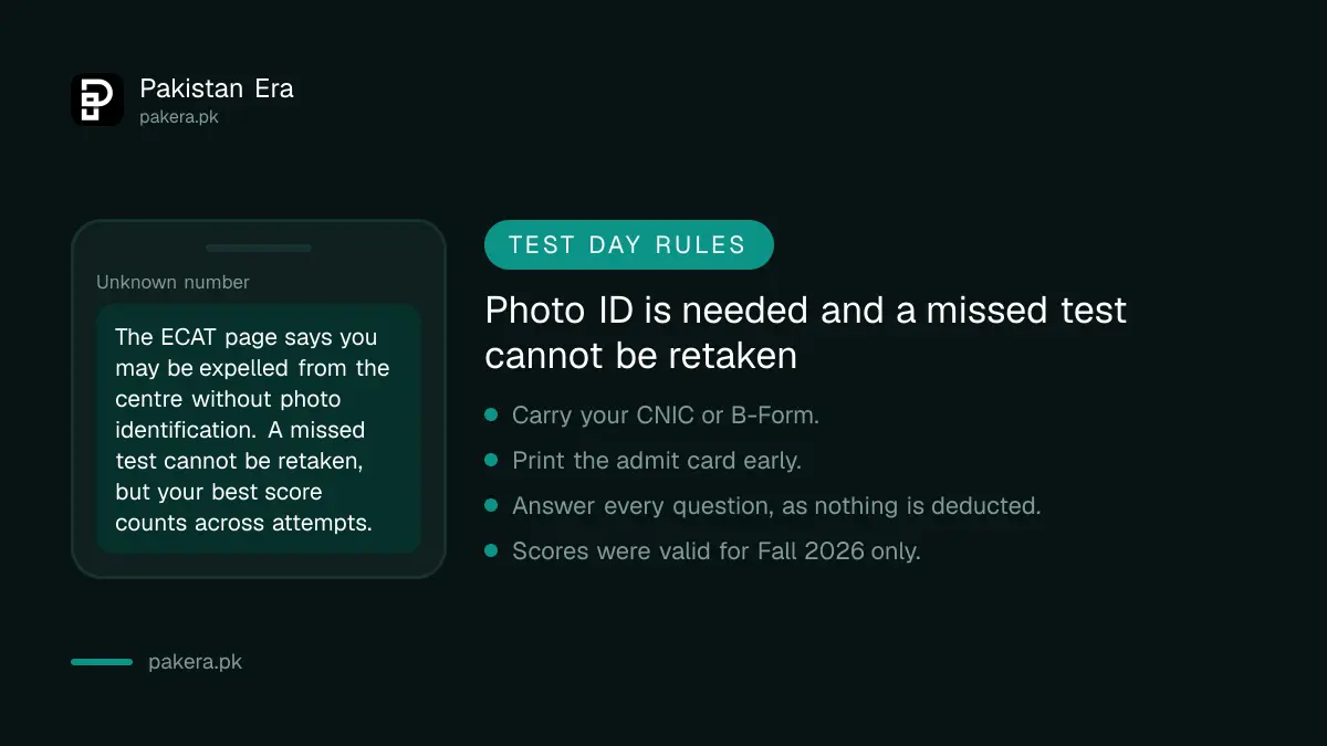 ECAT rules on photo identification, missed tests and best score