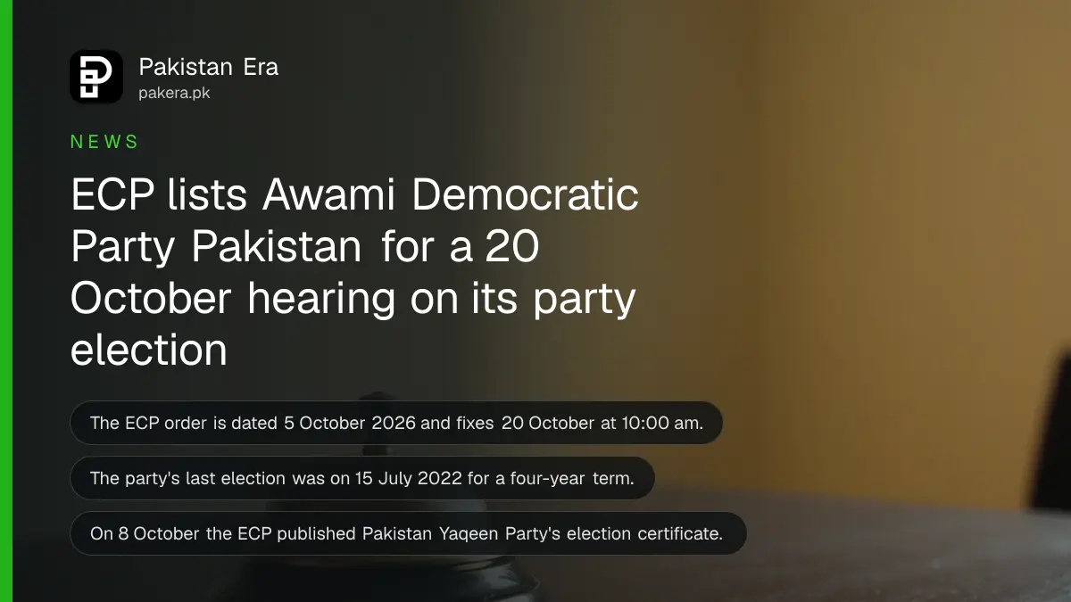 A brass desk bell on a dark wooden table, for an article on the ECP hearing of Awami Democratic Party Pakistan
