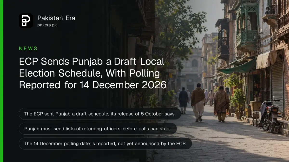 A quiet street in an older Lahore neighbourhood with small shops and houses, residents walking out of focus