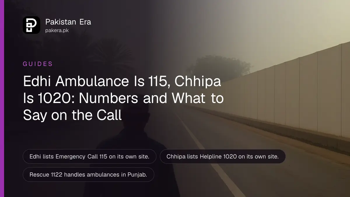 A white ambulance parked outside a hospital entrance in Karachi in the early morning
