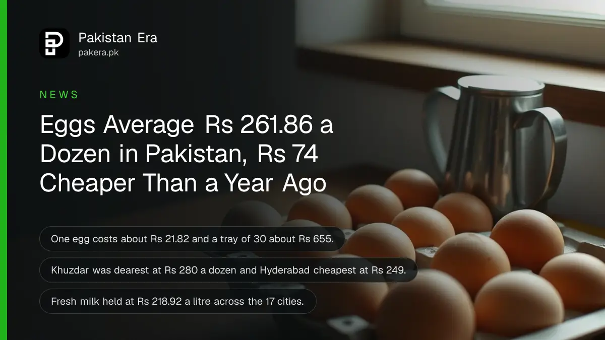 A tray of brown farm eggs beside a steel jug of milk on a wooden kitchen table