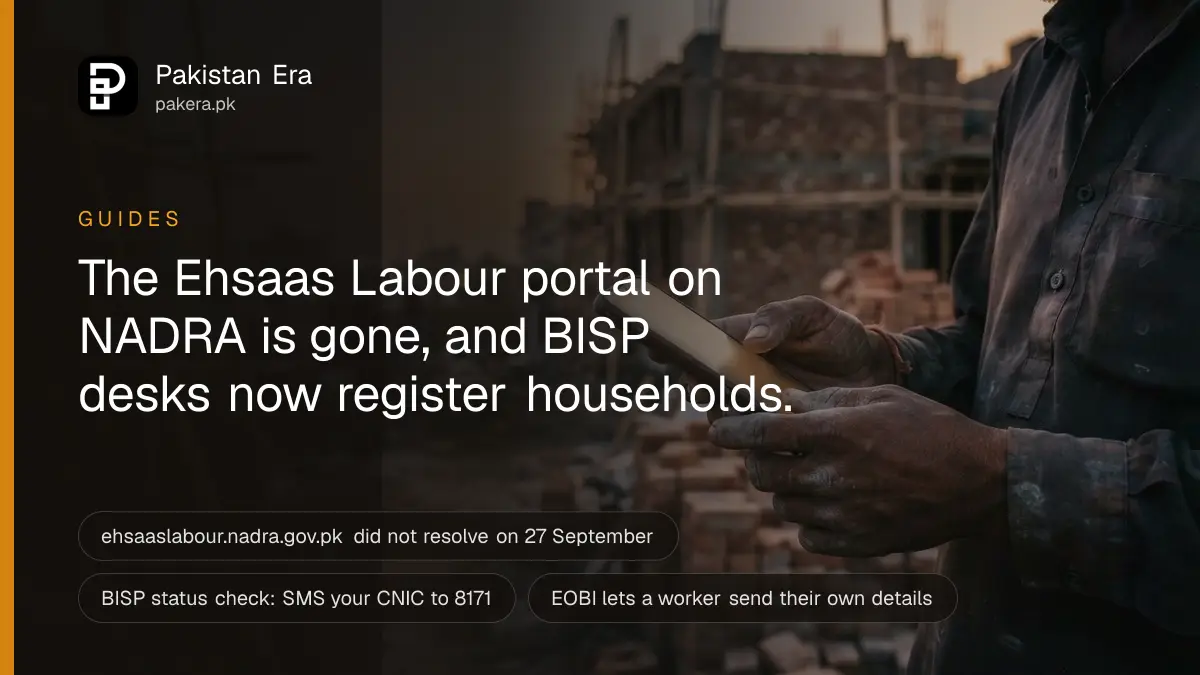 A worker's dusty hands holding a mobile phone near a building site in Lahore at dusk