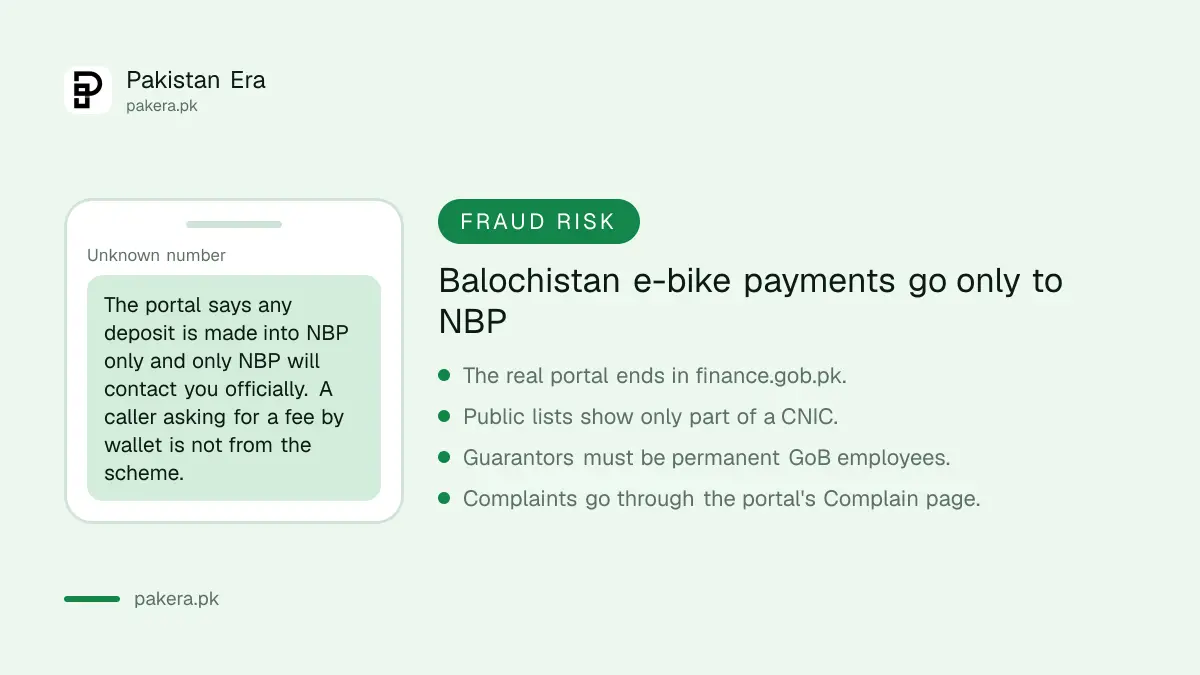 Warning that Balochistan e-bike payments go only to NBP