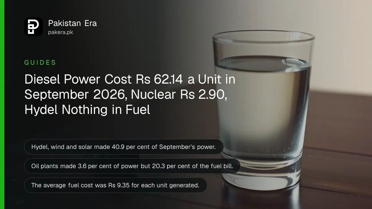 A small lump of coal beside a glass of water on a dark wooden table against a plain cream wall