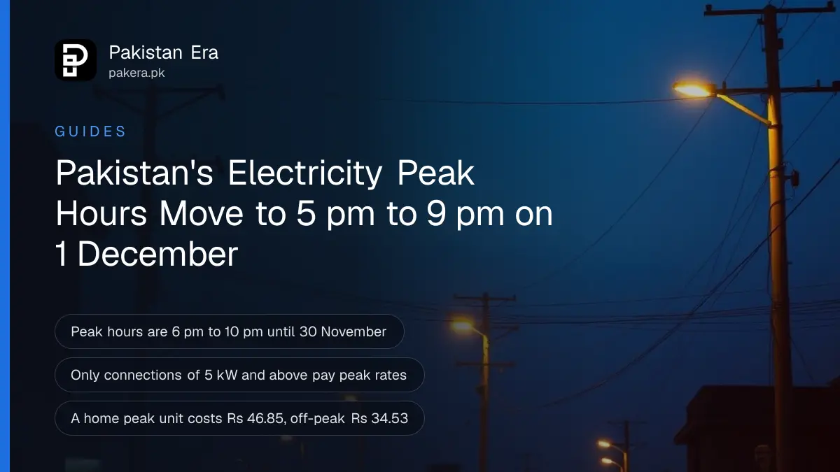 Electricity poles and wires along a Lahore street at dusk
