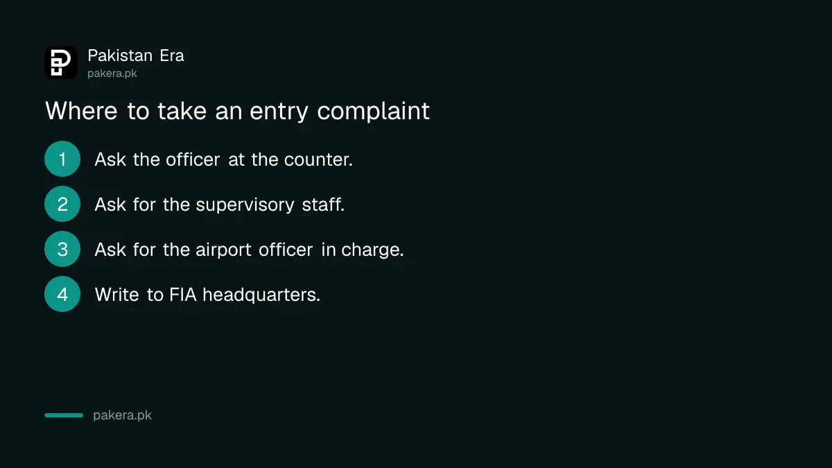 Four levels to take an entry complaint at a Pakistani airport