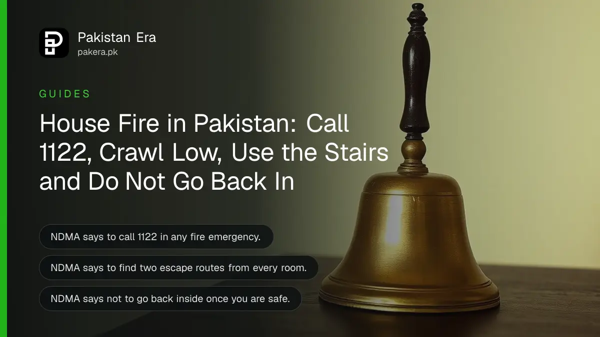 A brass bell on a dark wooden table, for a guide on house fire safety in Pakistan