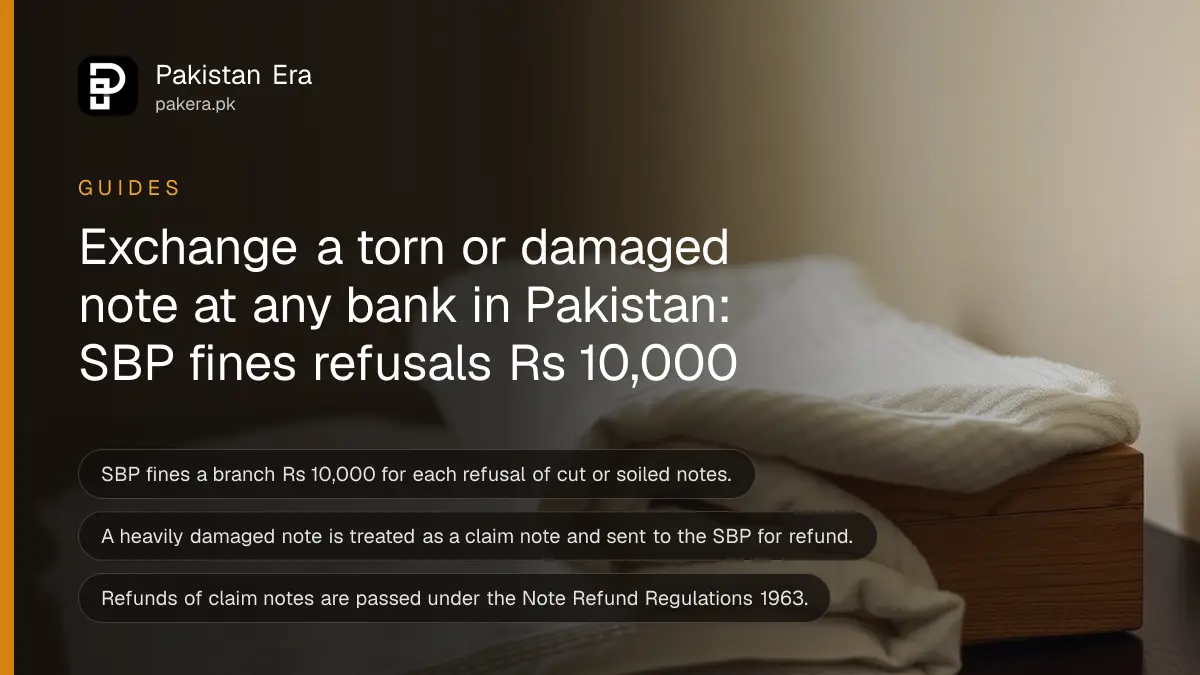 A folded cotton towel and a small wooden box on a dark wooden table, for a guide on exchanging damaged banknotes in Pakistan