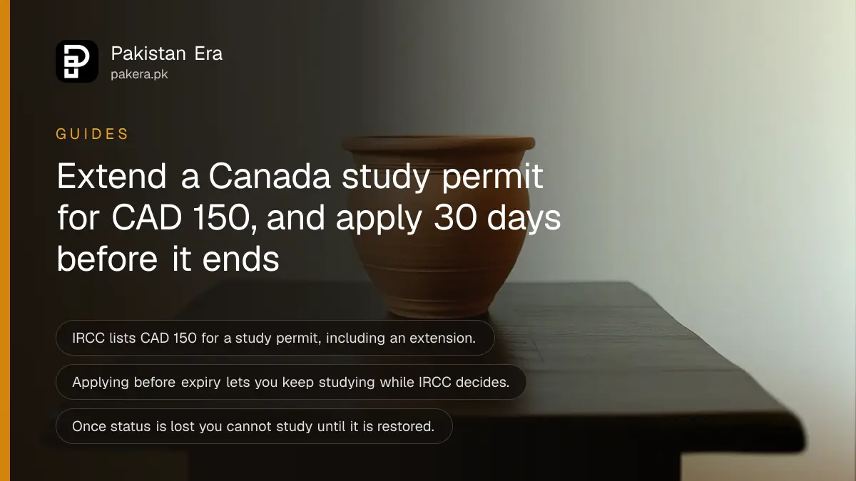 A terracotta pot on a dark wooden table, for a guide to extending a Canada study permit
