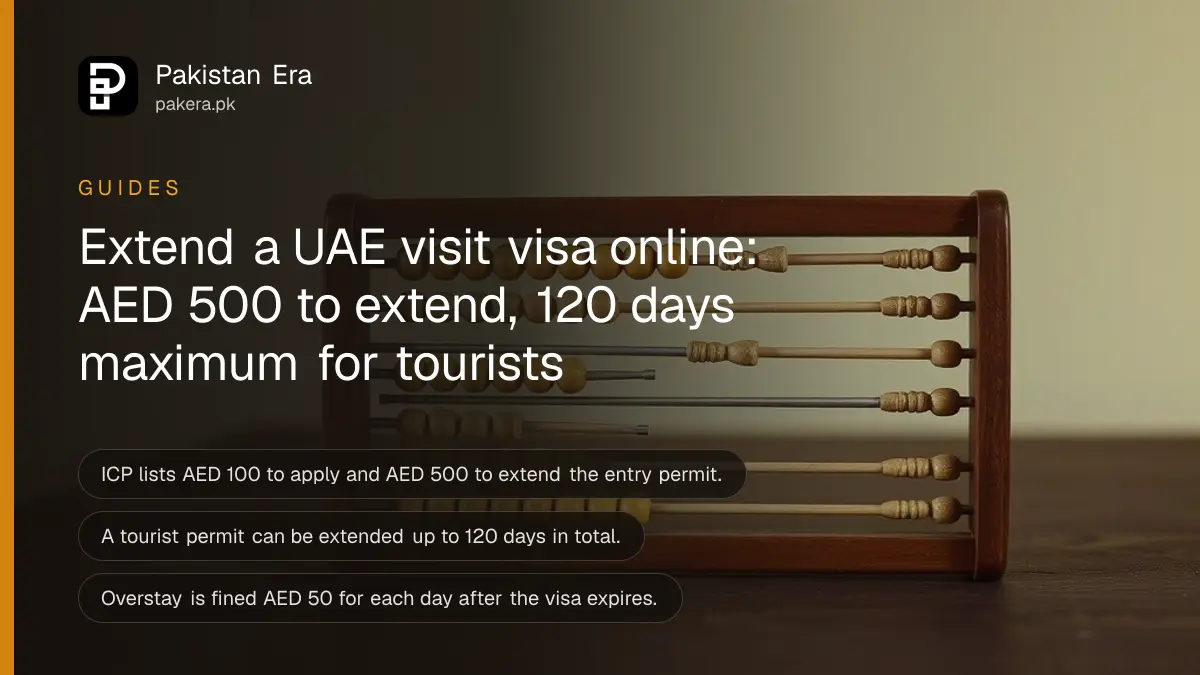 A wooden abacus on a dark wooden table, for a guide on extending a UAE visit visa