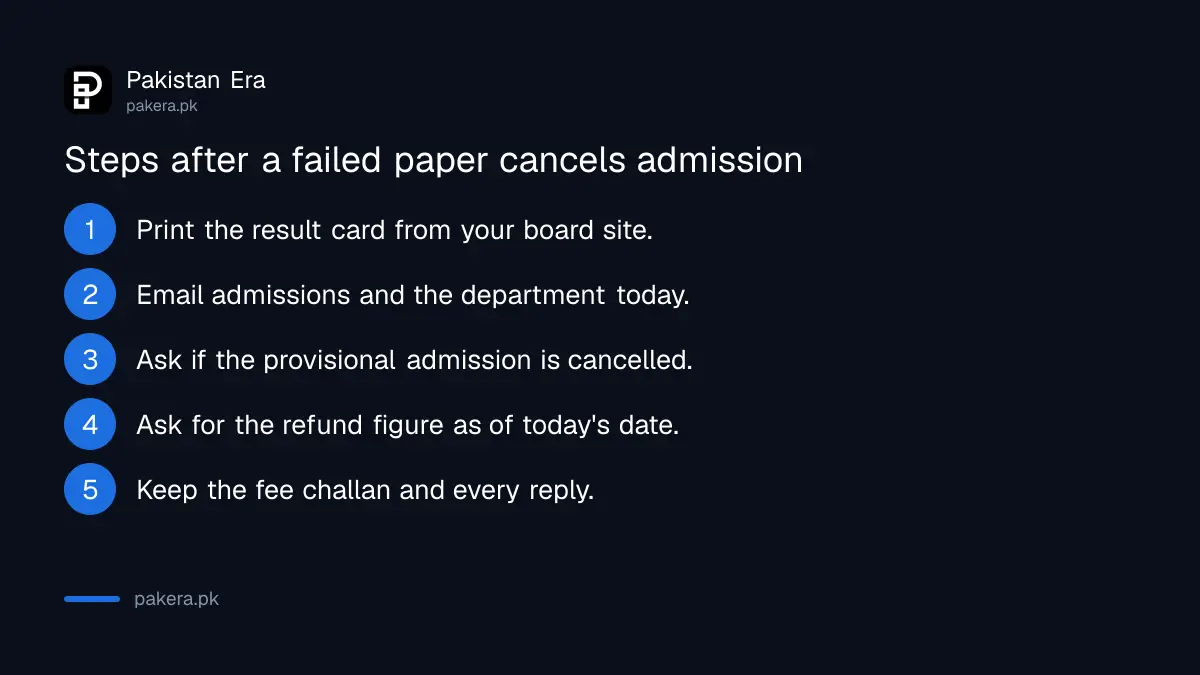 Steps to take after a failed inter paper cancels university admission