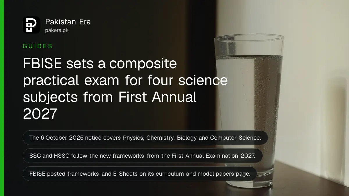 A glass of water on a dark wooden table, for a guide to FBISE composite practical exams in science subjects