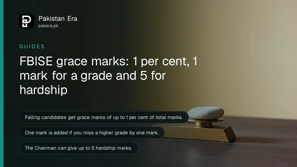 A small brass balance scale with one stone on a dark wooden table, for a guide on FBISE grace marks