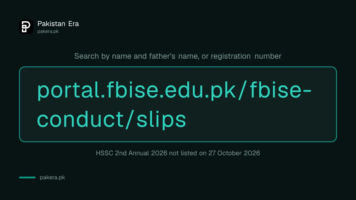 FBISE roll number slip portal address and search fields for 2026