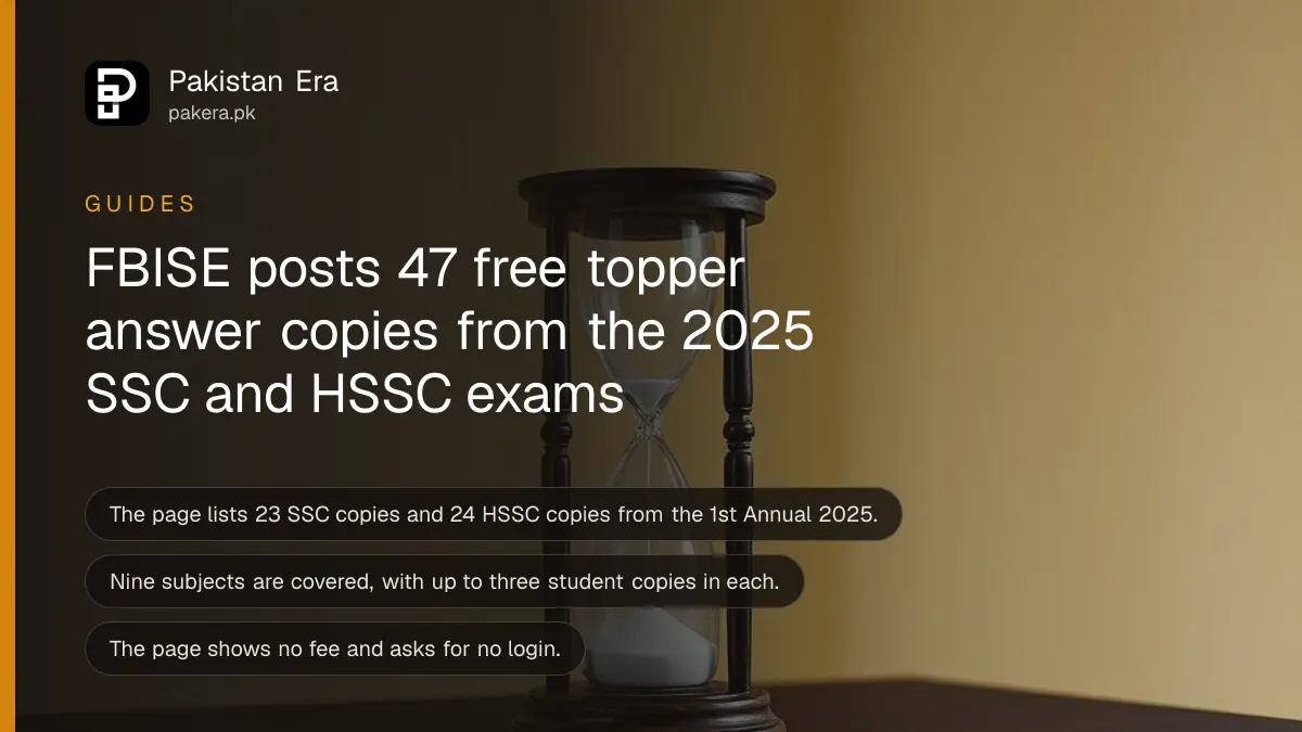 An hourglass on a dark wooden table, for a guide to FBISE topper answer copies