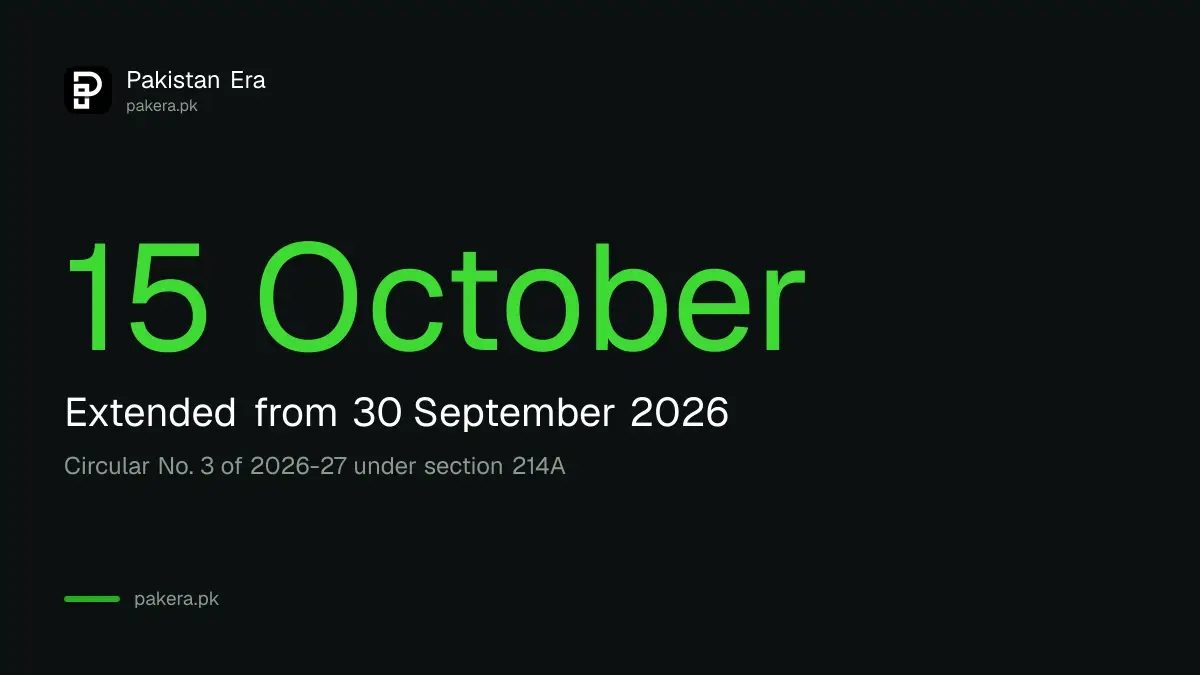 FBR tax return deadline for tax year 2026 extended from 30 September to 15 October 2026