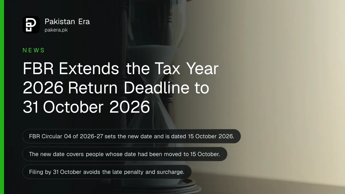 A wooden hourglass on a dark table, for the FBR income tax return deadline of 31 October 2026 in Pakistan