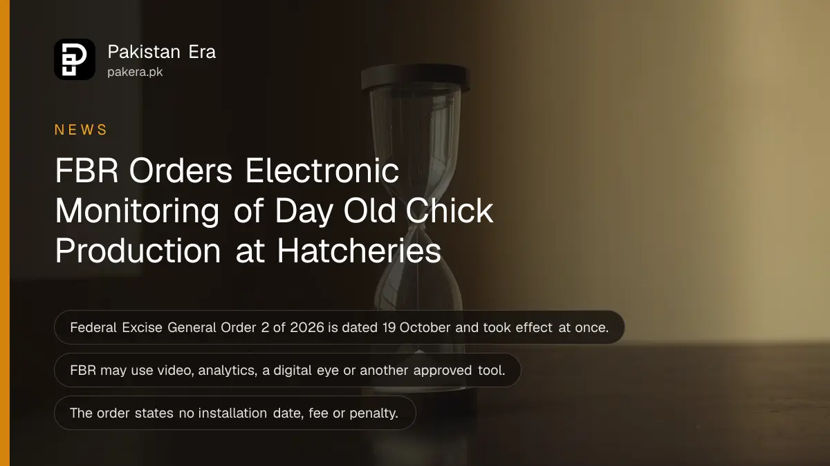 A glass hourglass on a dark wooden table, for the FBR order on hatchery production monitoring in Pakistan