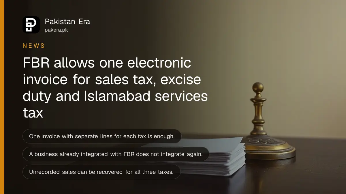 Blank paper slips and a brass paperweight on a dark table, for news on FBR's single electronic invoice rule in Pakistan