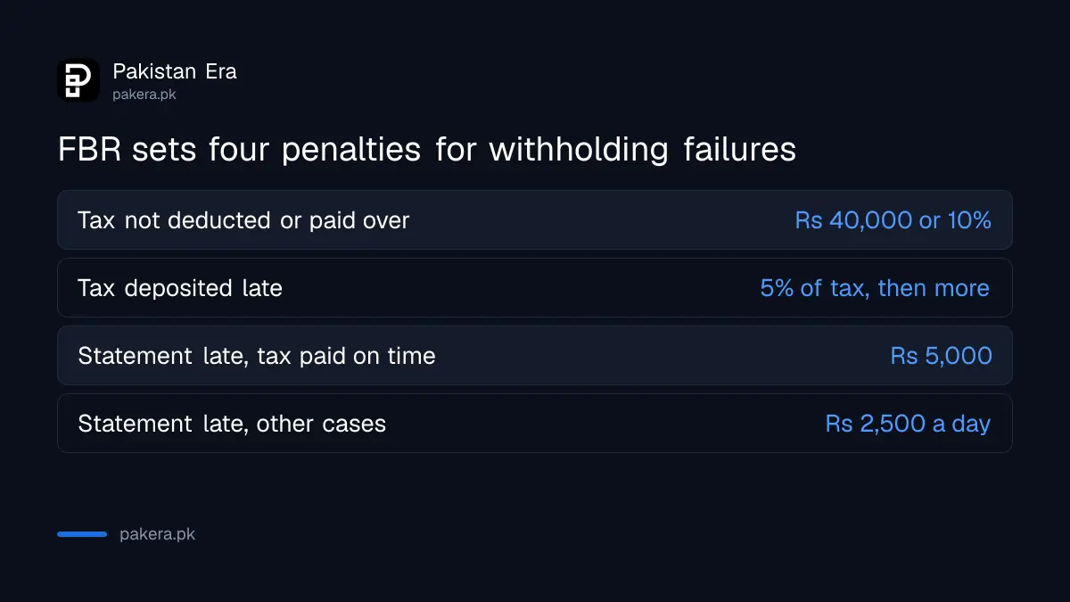 FBR penalties for failing to deduct, deposit or report withholding tax in Pakistan