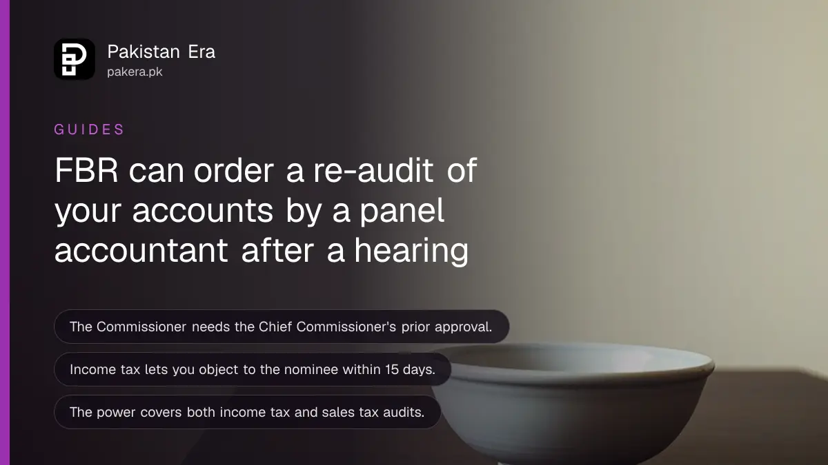 A plain ceramic bowl on a dark wooden table, for a guide on FBR re-audit powers in Pakistan