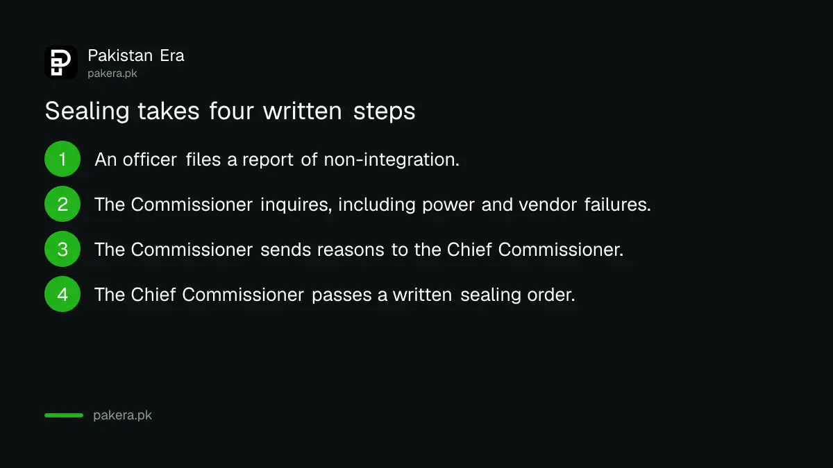 Four steps from officer report to Chief Commissioner order in the FBR sealing procedure