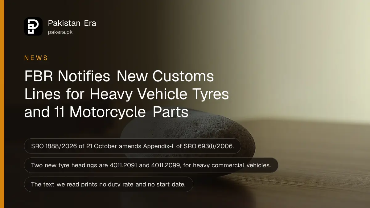 A smooth stone on a dark wooden table, for the customs notification on tyres and motorcycle parts in Pakistan