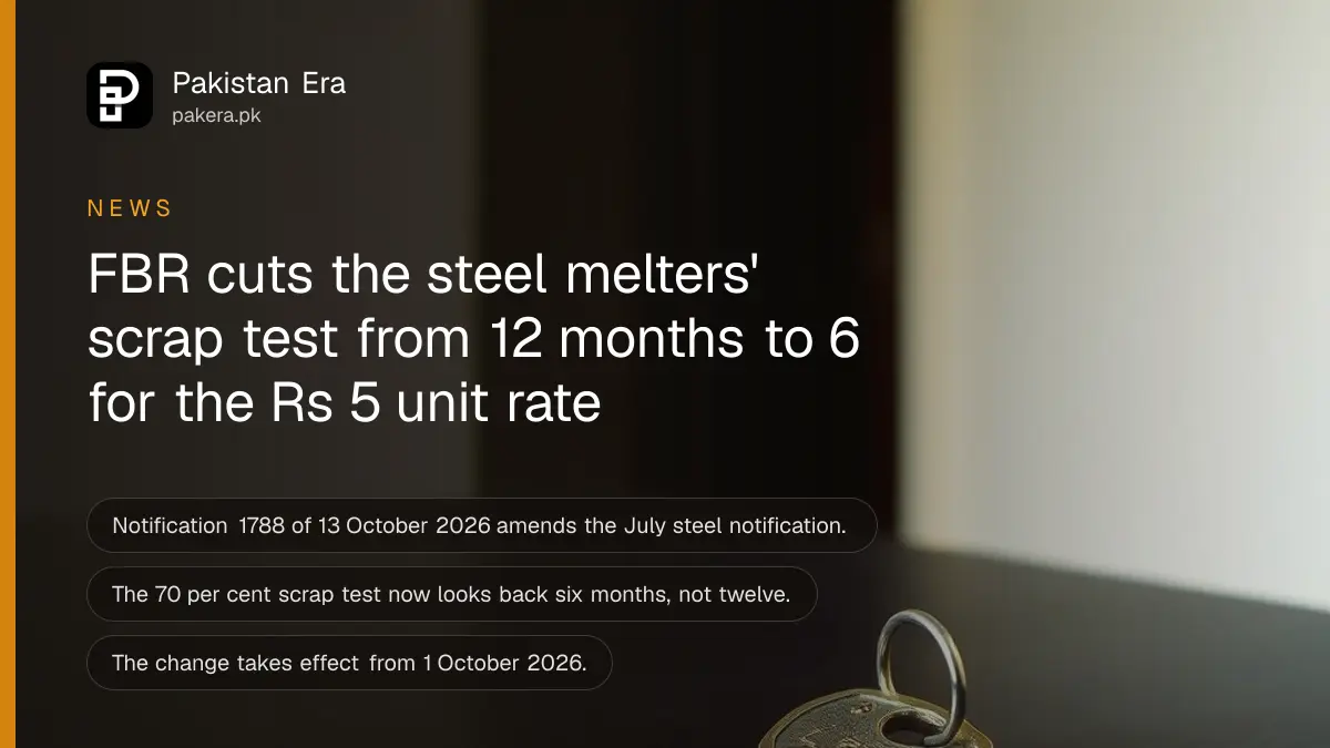 A brass key on a dark wooden table, for news on FBR's change to the steel melters sales tax notification