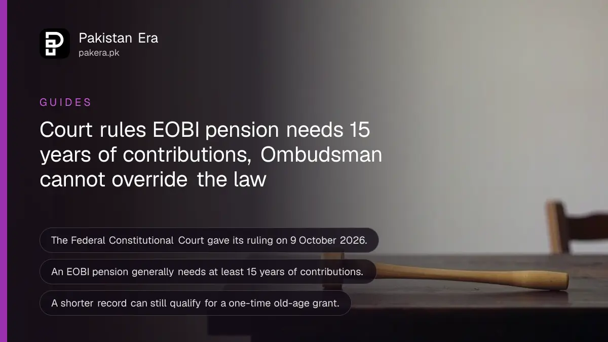 A wooden gavel on a dark wooden table, for an article on the EOBI pension ruling in Pakistan
