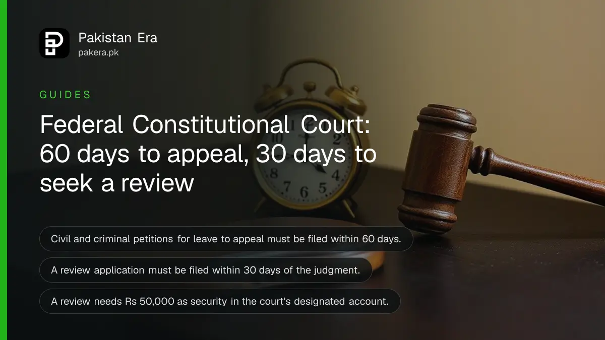 A wooden gavel beside a brass desk clock on a dark wooden table, for a guide on Federal Constitutional Court time limits