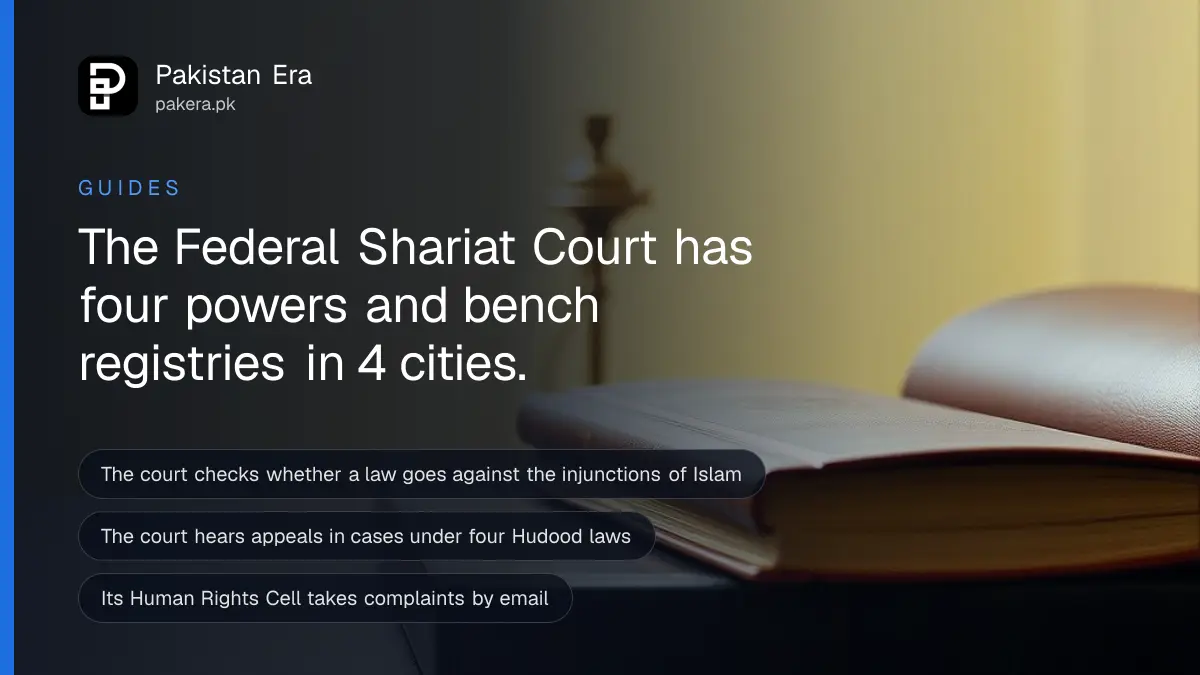 Closed leather bound books and a brass lamp on a dark table in Islamabad, for a guide to the Federal Shariat Court of Pakistan