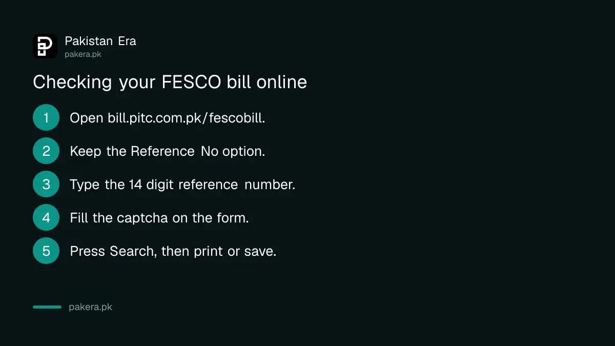 Five steps to check a FESCO electricity bill online on the PITC portal