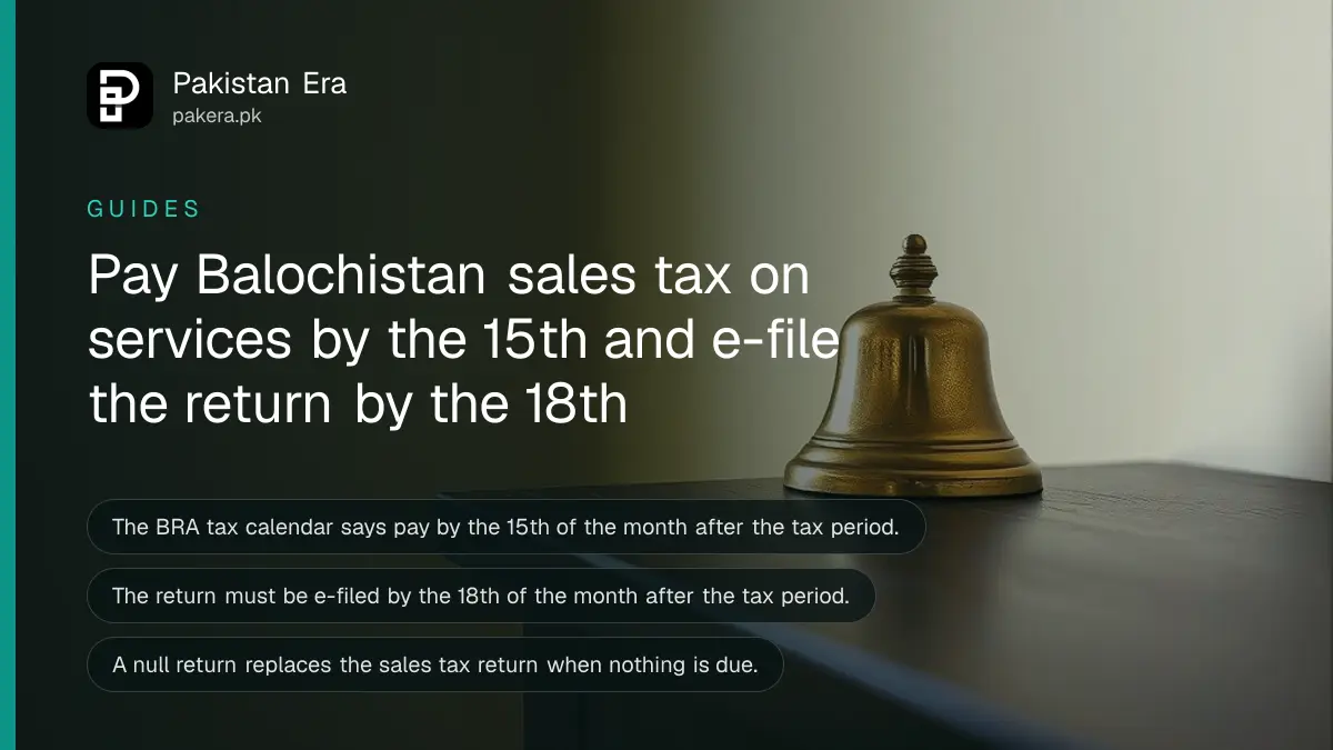 A brass bell on a dark wooden table, for a guide on filing and paying Balochistan sales tax on services with the BRA