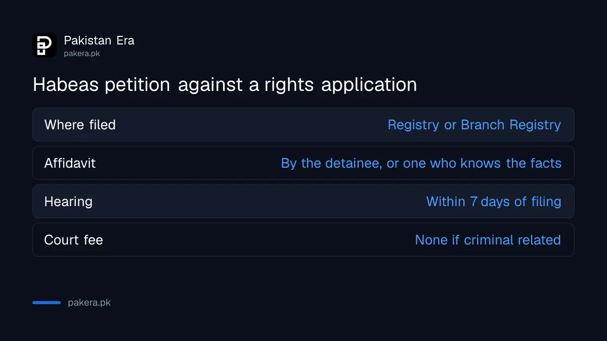 Comparison of a habeas corpus petition and another fundamental rights application at the Federal Constitutional Court