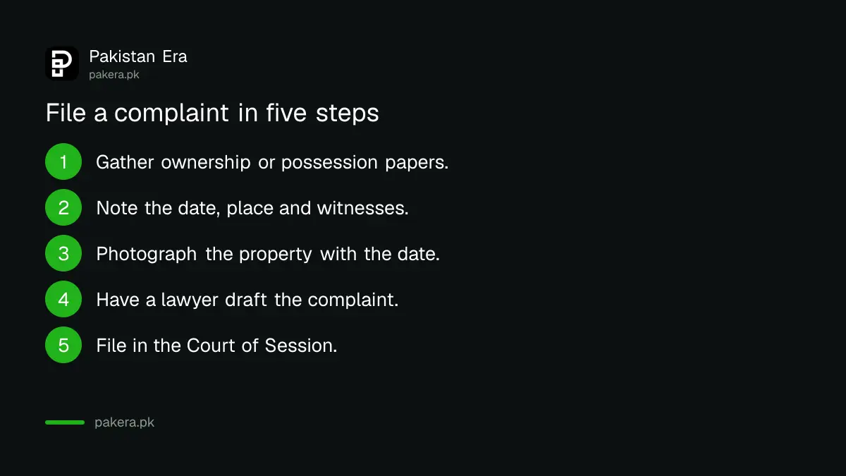 Five key steps to file an illegal dispossession complaint in the Court of Session