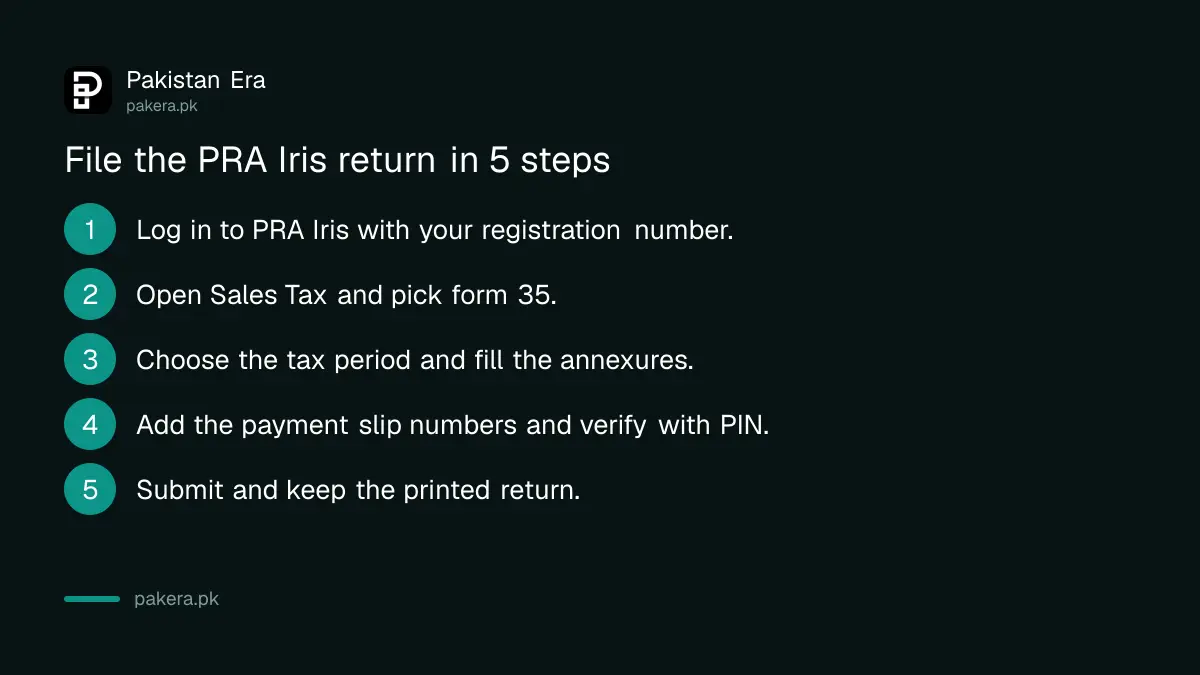 Five steps to file the Punjab sales tax on services return on PRA Iris