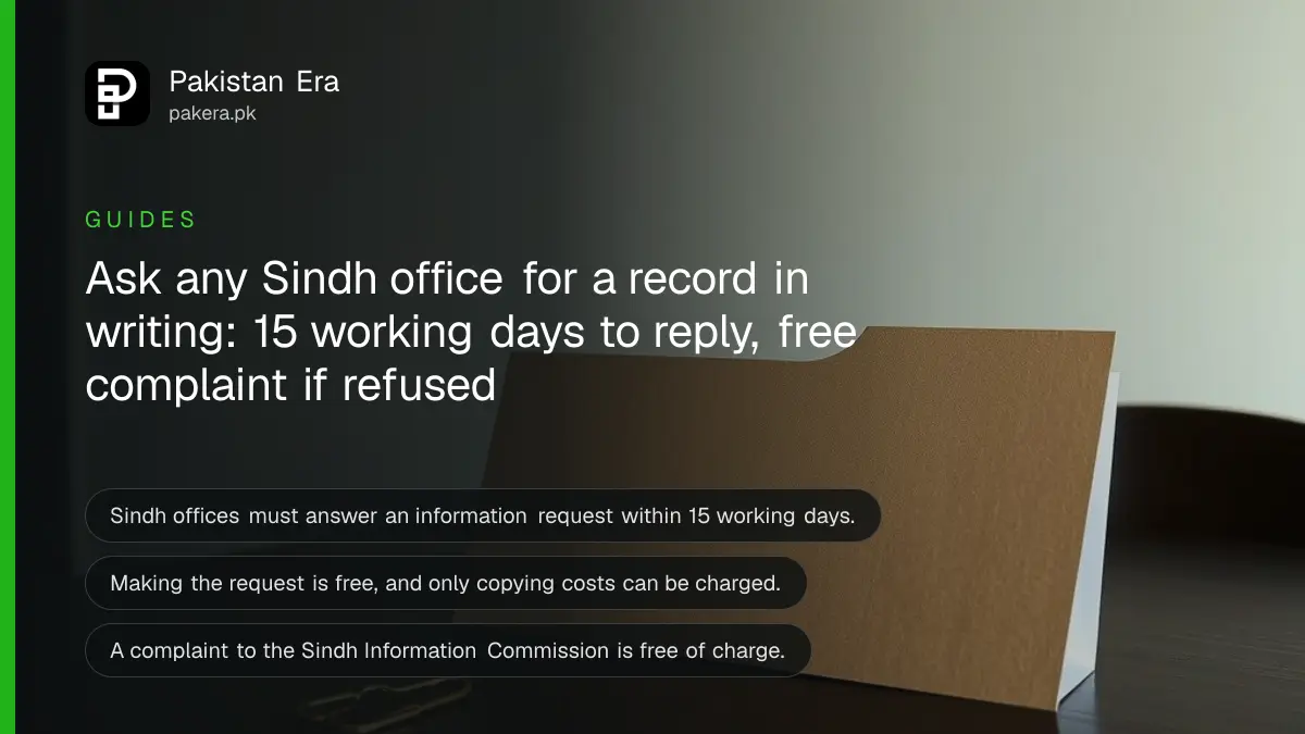 A closed paper file and a paperclip on a wooden table, for a guide to filing a right to information request in Sindh