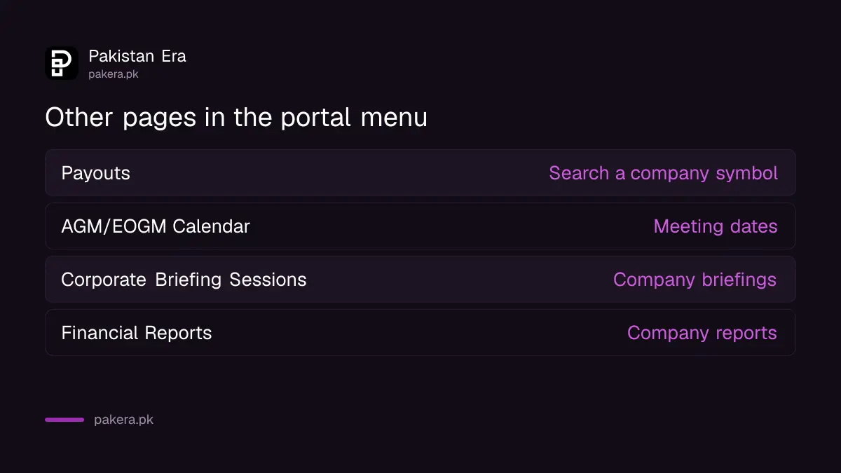 Announcements menu items on the PSX data portal: notices, calendar, payouts and auction results
