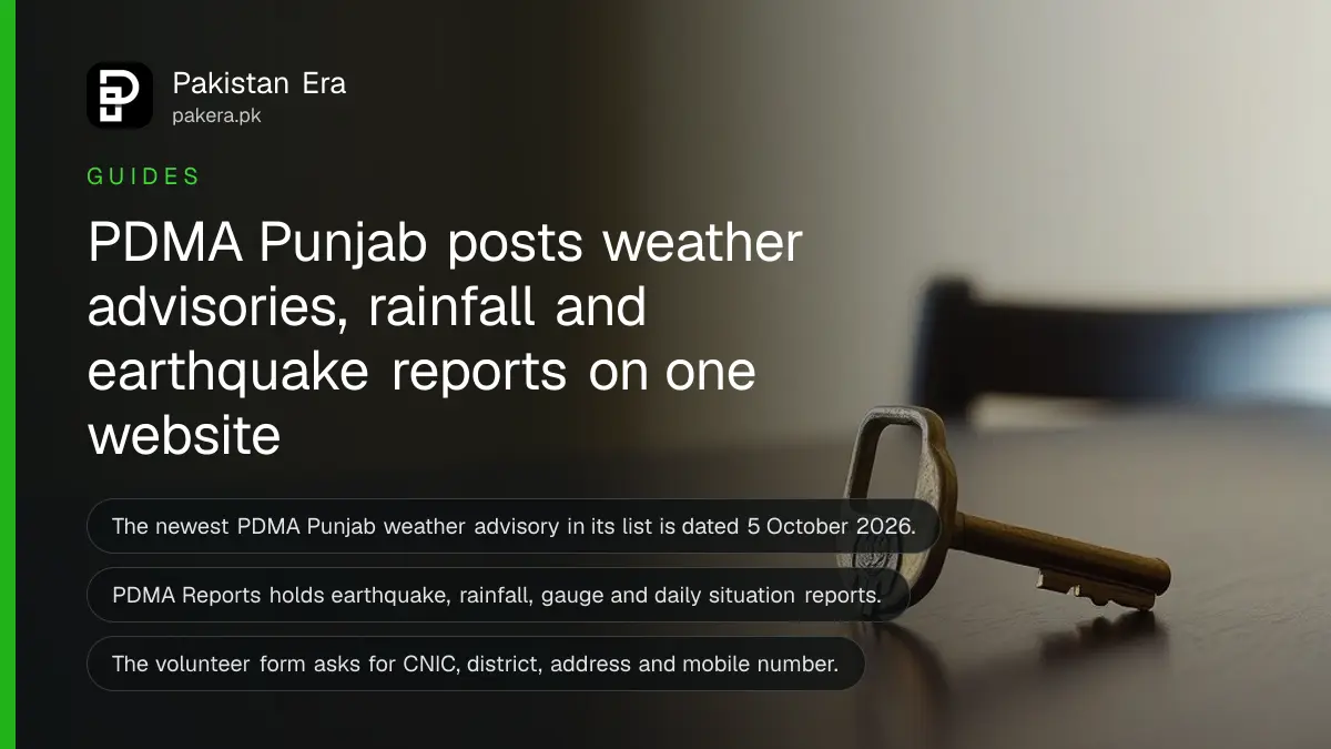 A brass key on a dark wooden table, for a guide to PDMA Punjab alerts and reports