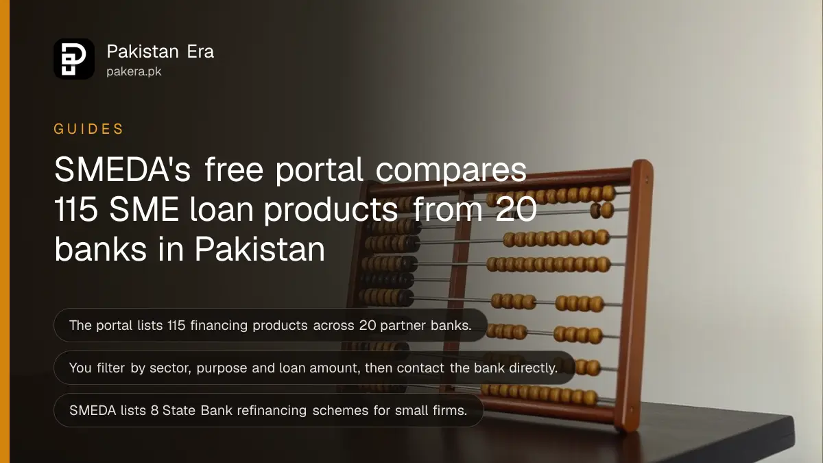 An abacus with wooden beads on a dark wooden table, for a guide to comparing SME loans in Pakistan