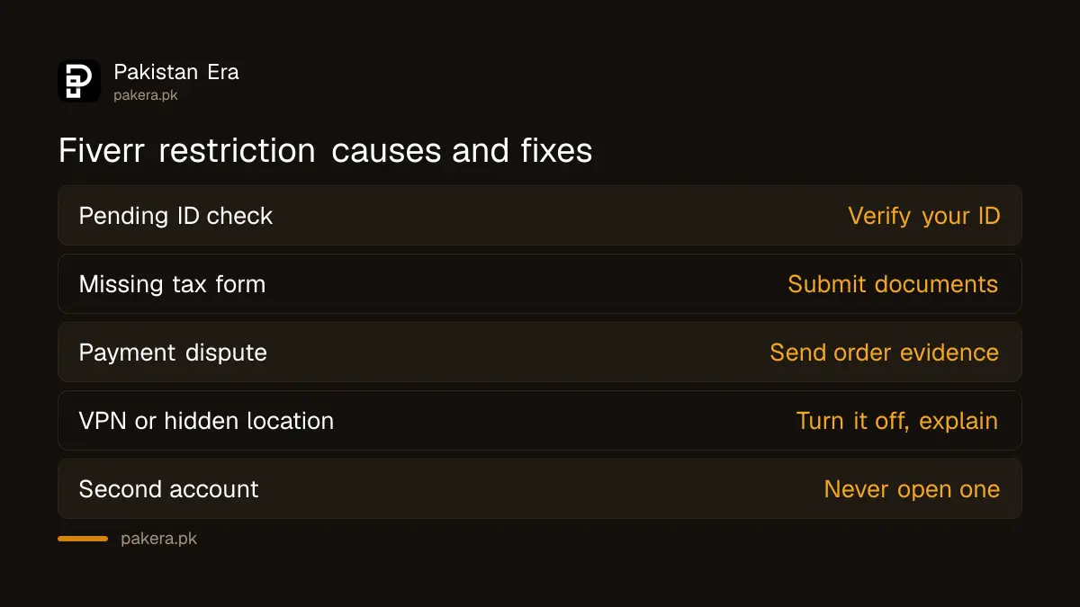Common causes of a restricted Fiverr account and the fix for each